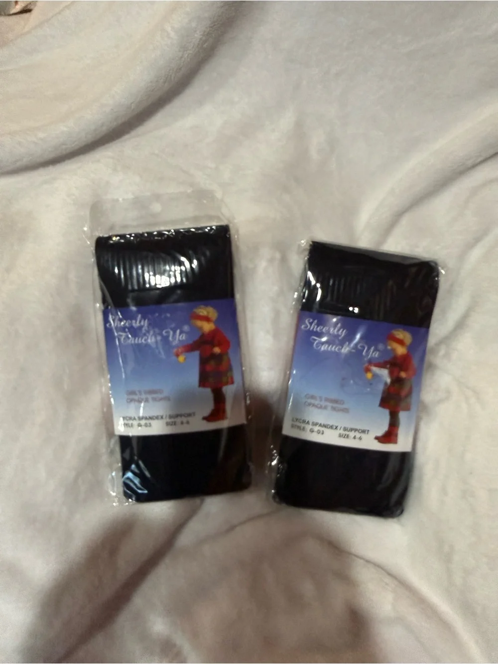 Girls' Black Ribbed Opaque Tights 2 pack Bundle size 4-6